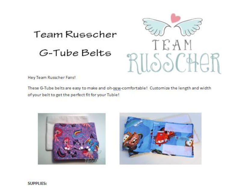 May include: Two examples of G-Tube belts, one with a purple fabric with a cartoon unicorn design and the other with a blue fabric with a cartoon car design. The text "Team Russcher" is visible in the image.