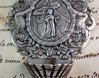 Antique Holy Water Font - Solid Sterling Silver - Child and Angel- Religious Catholic
