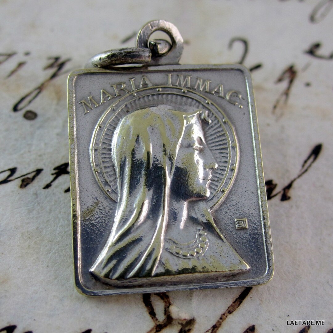 Antique Silver Plated Our Lady of Lourdes Medal - French Religious ...