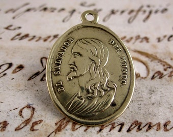 Astonishing Medal The Saviour of the World and Our Lady of Sorrows - Brass Medal- Spain - Catholic Religious