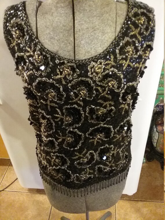 Black and gold beaded tank top