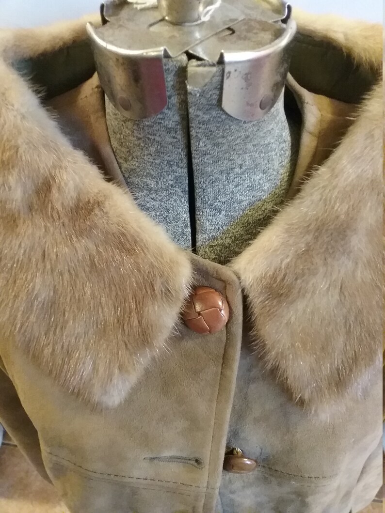 Suede coat mink collar