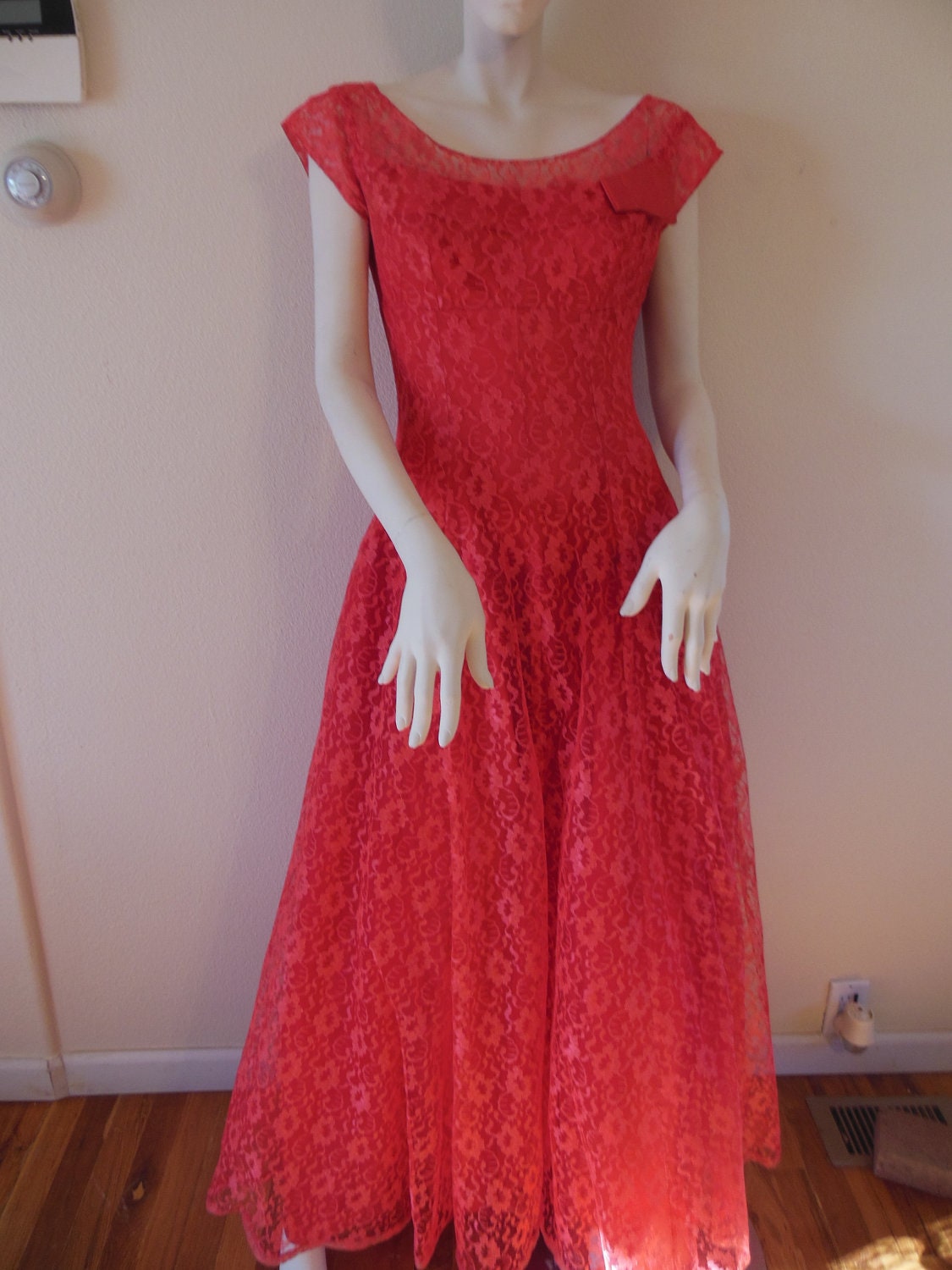 Red Lace Evening Dress Etsy