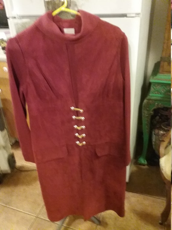 Knit dress suede vest maroon