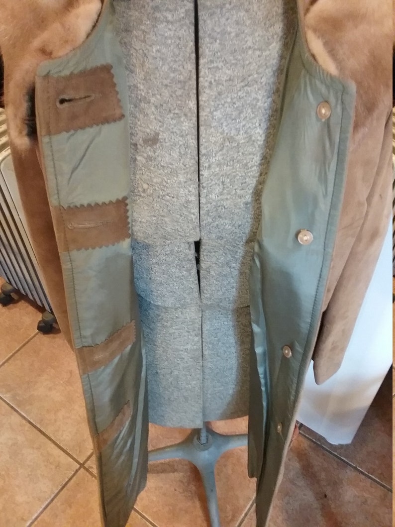 Suede coat mink collar