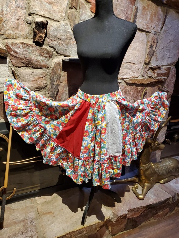 Square Dance Skirt / Dress Summer Flowers and Red Em… Gem