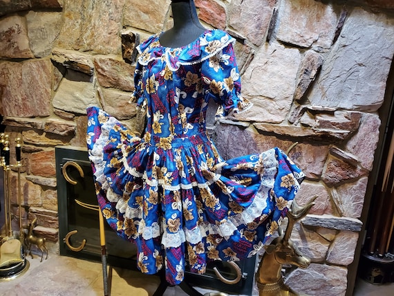 Square Dance Skirt Top Set Royal Blue Red and Lace for You