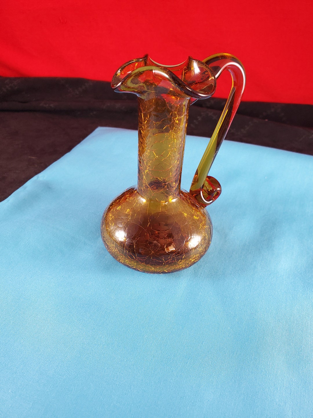 Cracked Glass Fluted Amber Vase, Bud Vase, Nick Nack Etsy