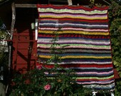 Angélique Nice french vintage afghan blanket crocheted stripes, crocheted multicolored lace.