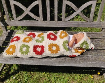 Baby sleeping bag with hood, BAMBINO, granny squares, cotton lined