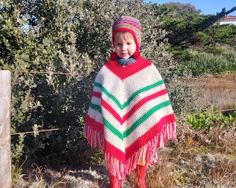Ferand Elégant Cape Poncho Tricot avec Capuche Rayé à Franges pour Femme 