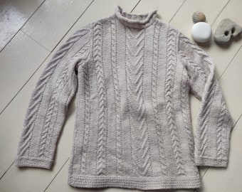 French handmade sweater, TALLINN, ecru, irish style, knit and crochet