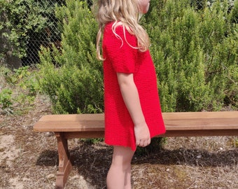 Robe au crochet fillette, 4/6 ans, rouge, faite main, SUZETTE