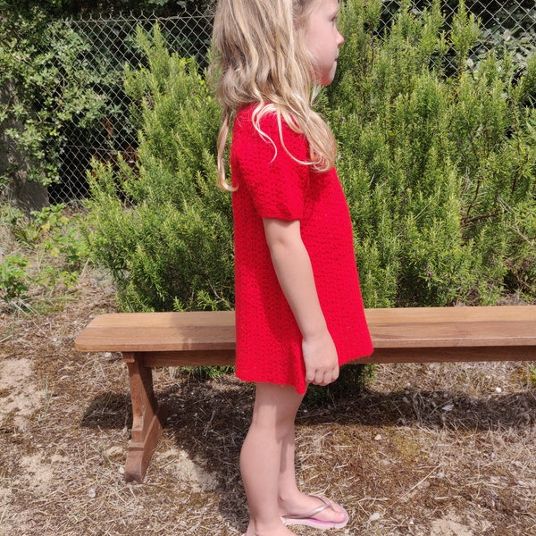 Robe au crochet fillette, 4/6 ans, rouge, faite main, SUZETTE