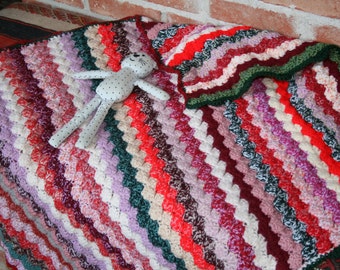Alouette : Nice french new afghan blanket, baby blanket, crocheted stripes, nice colors
