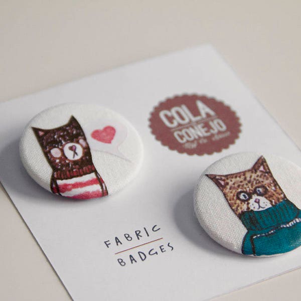 Set 2 chapas tela Gatos - Accesorios Unisex -  Pins