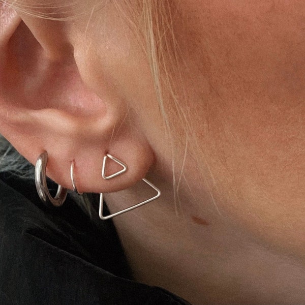 Triangle Ear Jacket Earrings - 14k gold filled, sterling silver, argentium, modern double earrings, minimalist earrings, geometric earrings