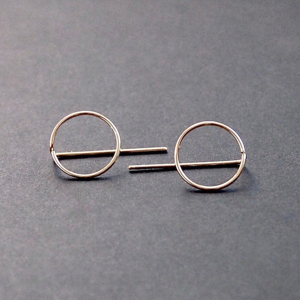 Circle Threader Earrings - minimalist earrings, modern earrings, geometric earrings, drop sterling silver earring, gold filled earrings