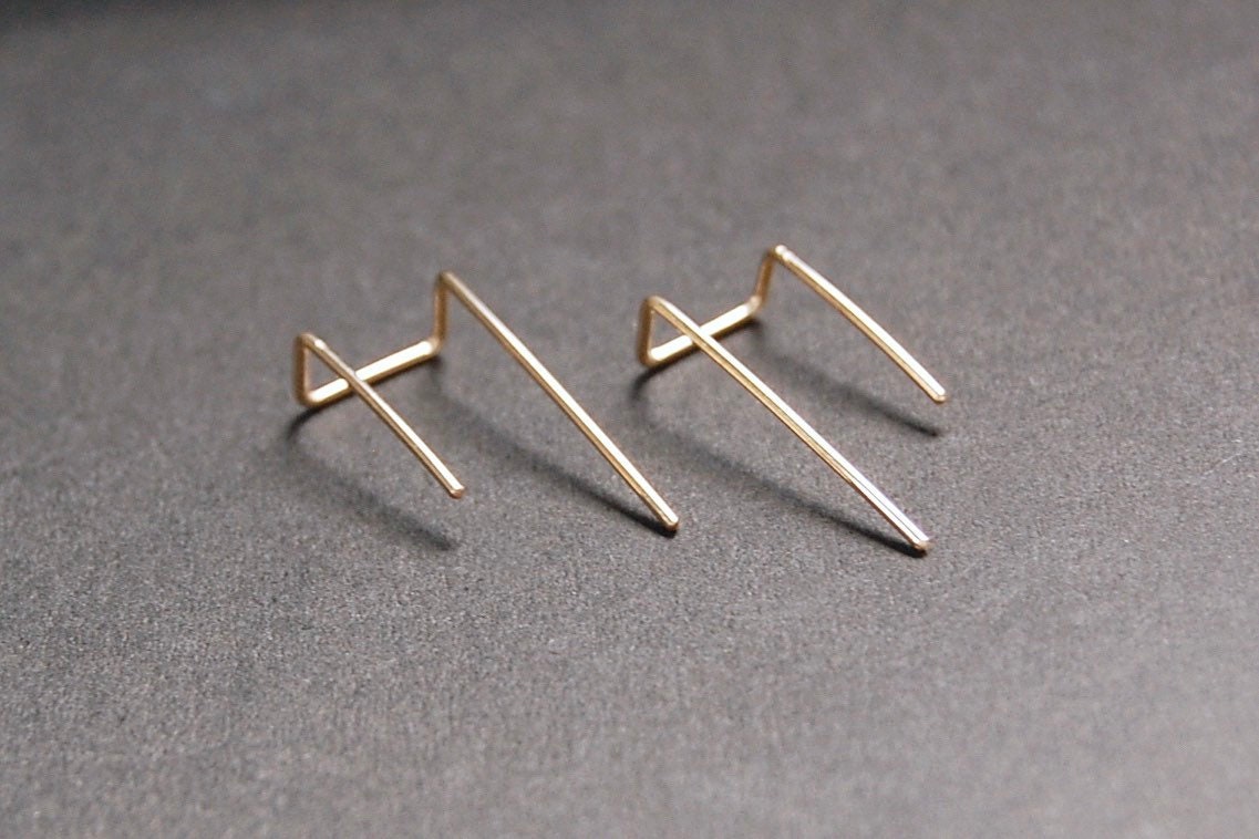 Long Double Piercing Threader Earrings - Gold Filled Earrings, Gold ...