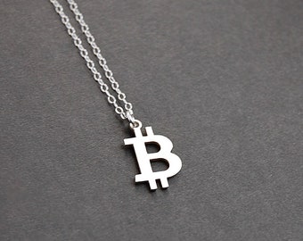 Collier pendentif à breloques Bitcoin en argent sterling - collier btc, collier crypto, crypto-monnaie, collier bitcoin argent