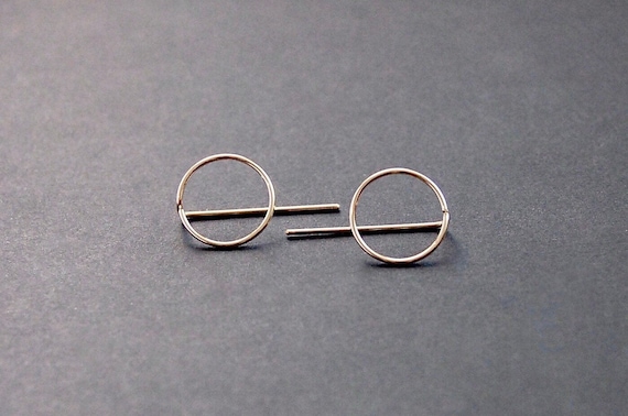 Circle Threader Earrings - minimalist earrings, modern earrings, geometric earrings, drop sterling silver earring, gold filled earrings