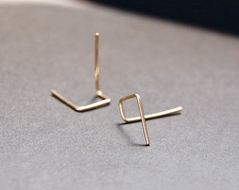 Short Double Piercing Threader Earrings - gold filled earrings, gold earrings, silver earrings, minimalist earrings, staple earrings