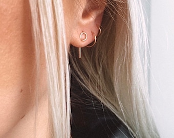 Tiny Circle Threader Earrings, Gold Filled Earrings, Sterling Silver Earrings, Small Circle Earrings, Dainty Earrings, Minimalist Earrings