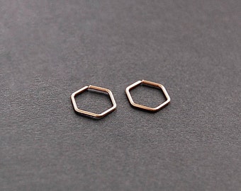 Small Hexagon Hoop Earrings - 14k gold filled, 14k  rose gold filled, sterling silver, argentium silver, minimalist earrings, ear huggie