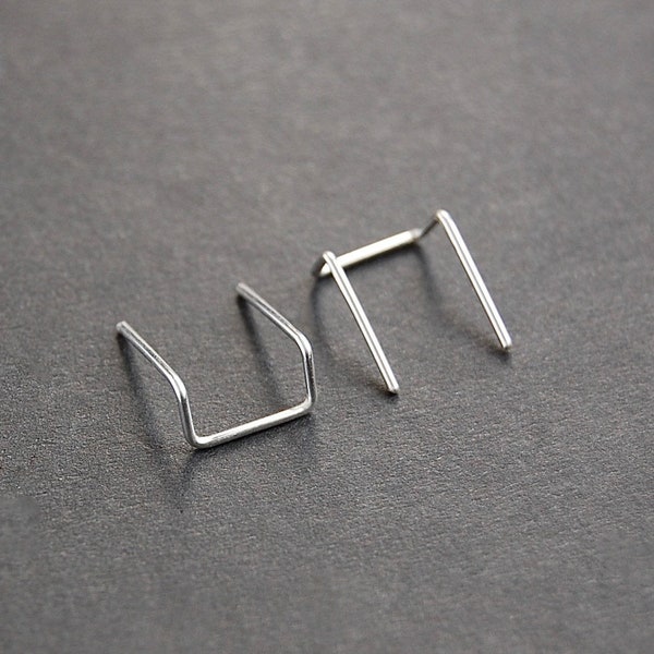 Double Piercing Staple Earrings - gold filled earrings, sterling silver earrings, minimalist earrings, dainty earrings, modern earrings