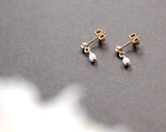 Pearl Drop Stud Earrings - gold filled earrings, dainty earrings, minimalist earrings, pearl earrings, ball stud earrings, dangle earrings