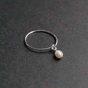 Dangly Pearl Ring - dainty pearl ring, delicate pearl ring, minimalist ring, gold filled ring, sterling silver ring, argentium silver ring