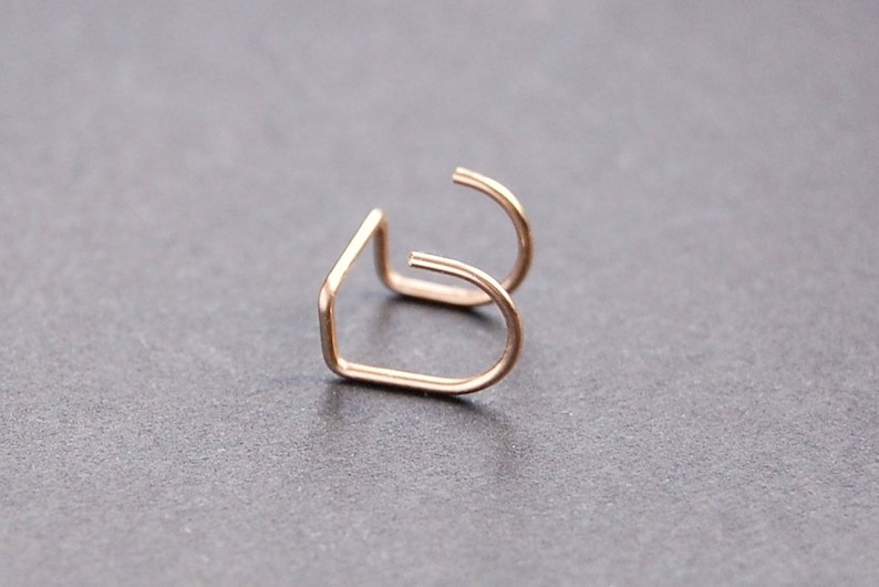 May include: A gold-toned, double-hoop nose ring. The ring is made of thin metal and has a simple, minimalist design.