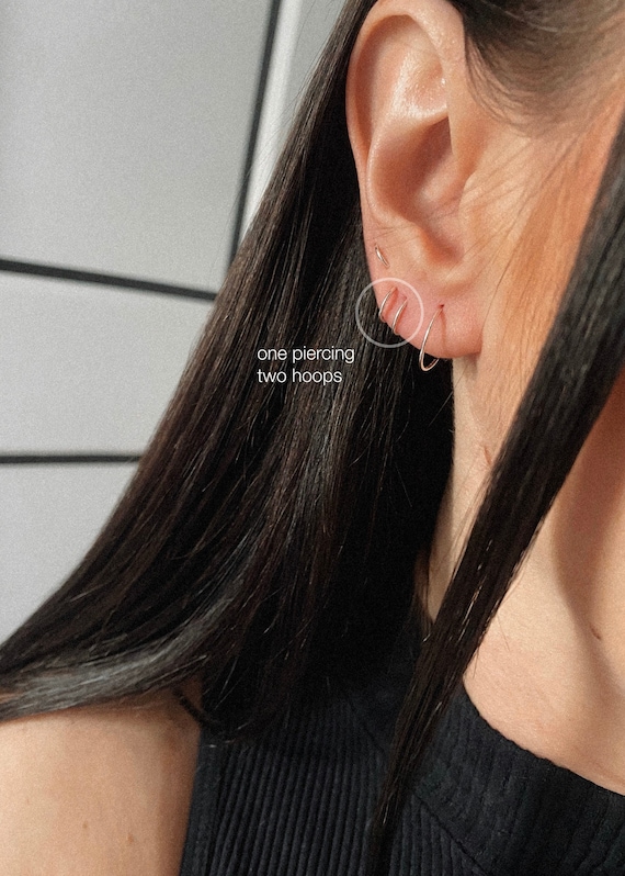 Double Hoop Illusion Earings - 14k gold filled minimalist earrings, sterling silver twist huggie earrings, dainty earrings, ear huggies