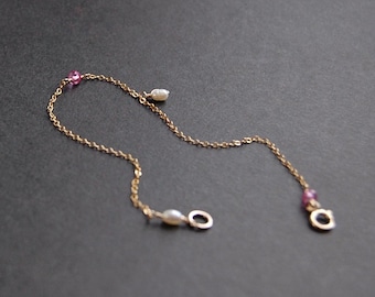 Dainty Pink Topaz Bracelet, Dainty 14k Gold Filled Bracelet, Dainty Gemstone Bracelet, Minimalist Bracelet, Dainty Pearl Bracelet