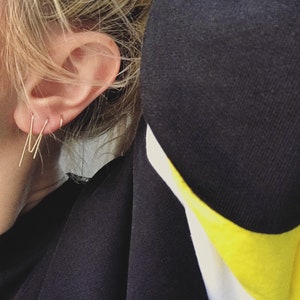 Double Piercing V Earrings - minimalist earrings, threader earrings, gold filled earrings, modern sterling silver earrings, drop earrings