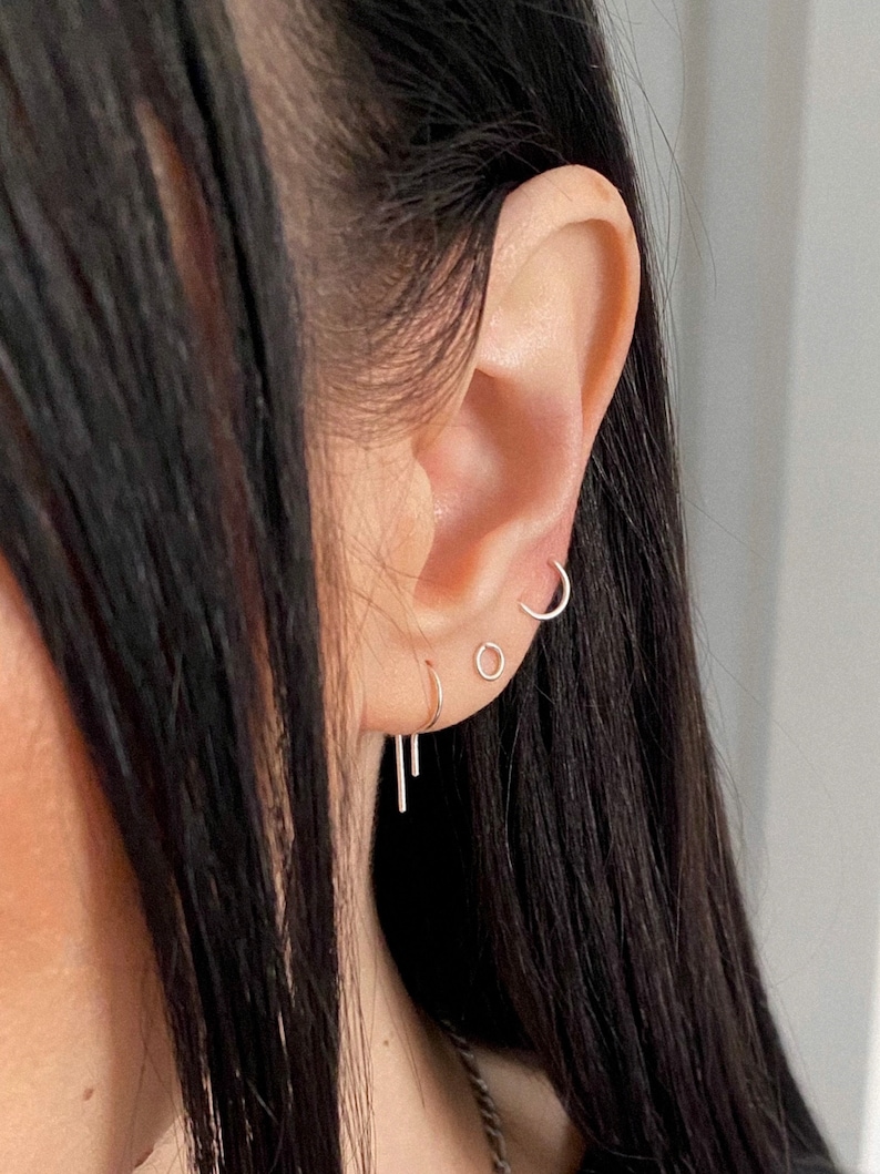 P Shape Open Hoop Earrings gold earrings, gold hoop earrings, silver earrings, minimal earrings, minimalist earrings, threader earrings image 3