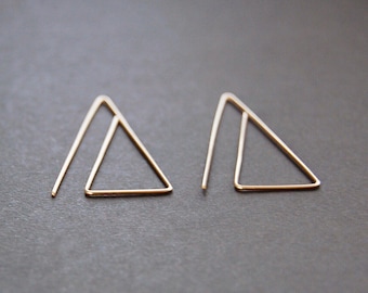 Triangle Threader Earrings - 14k gold filled, argentium silver, triangle earrings, geometric earrings, modern earrings, statement earrings