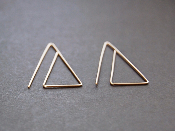 Triangle Threader Earrings - 14k gold filled, argentium silver, triangle earrings, geometric earrings, modern earrings, statement earrings
