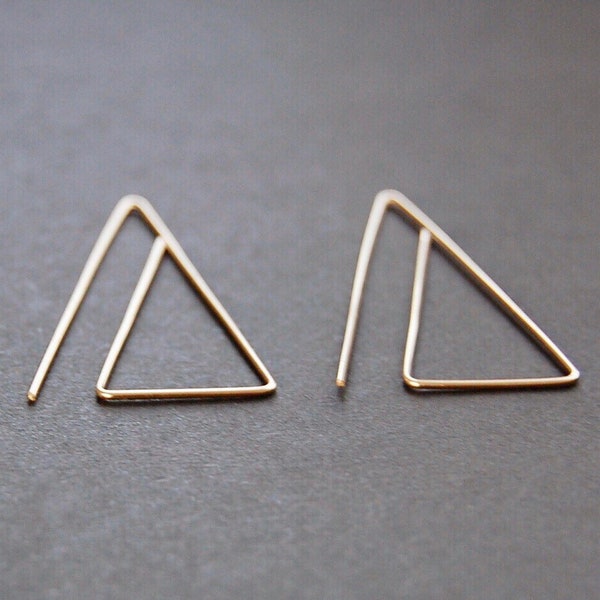 Pendientes triangulares de rosca: chapados en oro de 14 k, plata argentium, pendientes triangulares, pendientes geométricos, pendientes modernos, pendientes llamativos