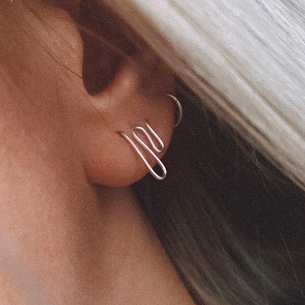 Double Piercing Drip Earrings - sterling silver earrings, gold filled earrings, squiggly earrings, modern earrings, minimalist earrings