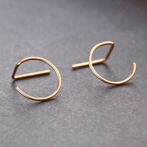 Double Piercing Half Hoop Earrings - minimalist earrings, silver earrings, gold filled earrings, open hoop earrings, staple earrings, modern