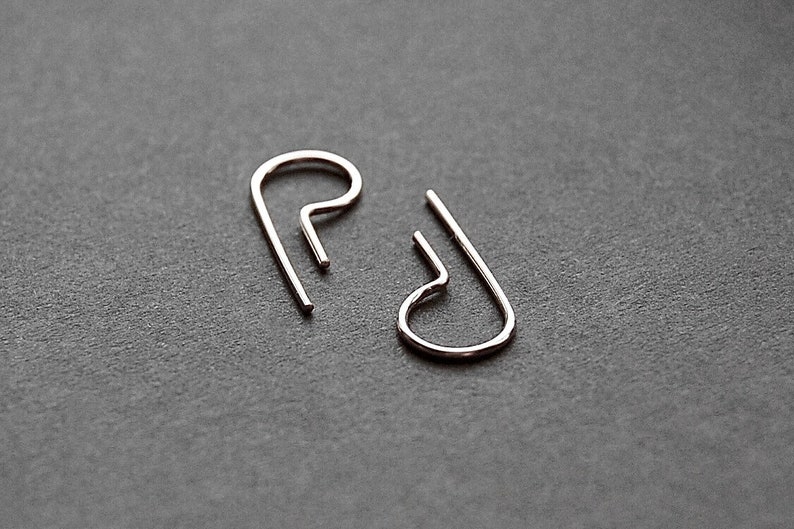 P Shape Open Hoop Earrings gold earrings, gold hoop earrings, silver earrings, minimal earrings, minimalist earrings, threader earrings image 1