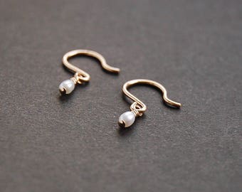 Pearl Drop Earrings - 14k gold filled earrings, small pearl earrings, minimalist earrings, gold pearl earrings, gold dangle earrings