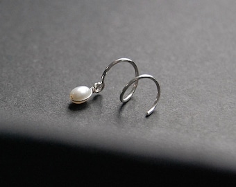 Spiral Pearl Earrings - sterling silver, 14k gold filled, argentium, minimalist earrings, ear huggie, double piercing earring, pearl drop