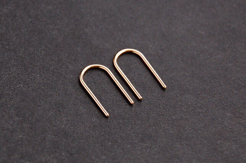 Gold Arc Earrings u earrings, minimalist earrings, dainty earrings, open hoop earrings, gold filled earrings, sterling silver earrings image 2