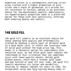 K&ouml;nnte beinhalten: Argentium Silber und 14 Karat Gold Filled Schmuck. Der Text beschreibt die Vorteile der beiden Metalle f&uuml;r die Schmuckherstellung. Argentium Silber ist eine moderne Sterlingsilberlegierung mit einem h&ouml;heren Anteil an reinem Silber und einem Hauch von Germanium. 14 Karat Gold Filled Schmuck wird hergestellt, indem eine dicke Schicht aus 14 Karat Gold auf einen Kern aus Basismetall aufgebracht wird.