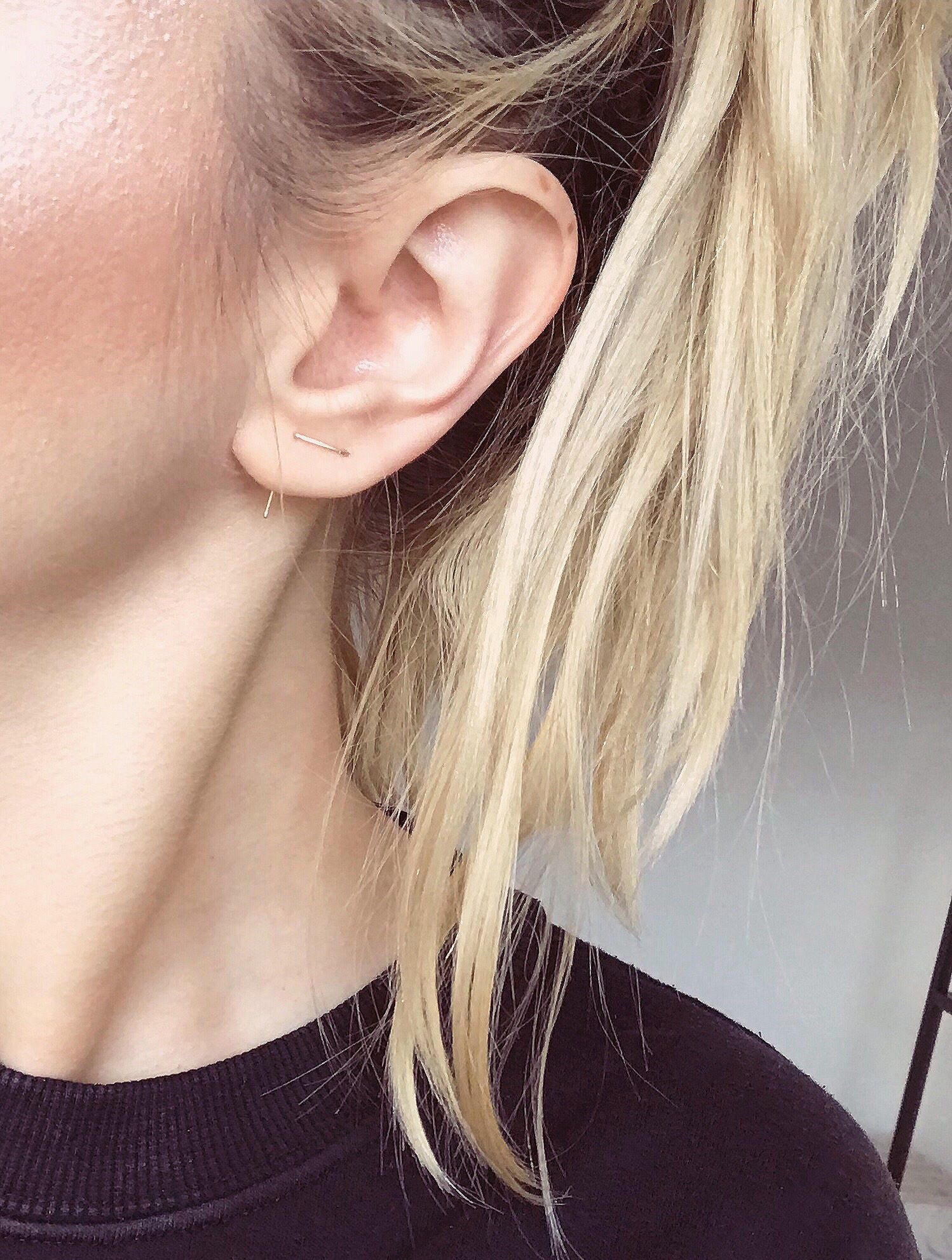 Short Double Piercing Threader Earrings - Gold Filled Earrings, Gold ...