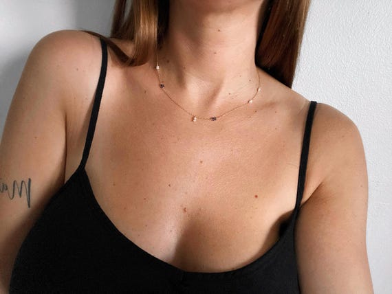 Dainty Blue Iolite Necklace, Dainty 14k Gold Filled Necklace, Dainty Gemstone Necklace, Minimalist Necklace, Dainty Pearl Necklace