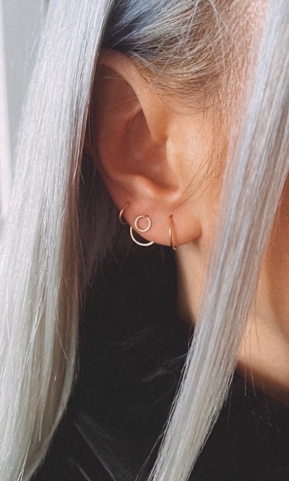 Small Circle Ear Jacket Earrings - 14k gold filled, sterling silver, argentium, modern earrings, minimalist earrings, geometric earrings