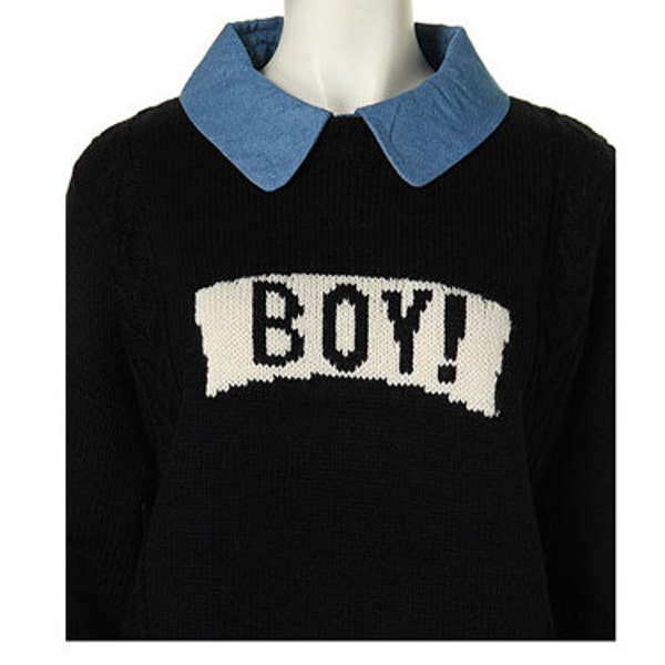 90s boy letter sweater Denim collar